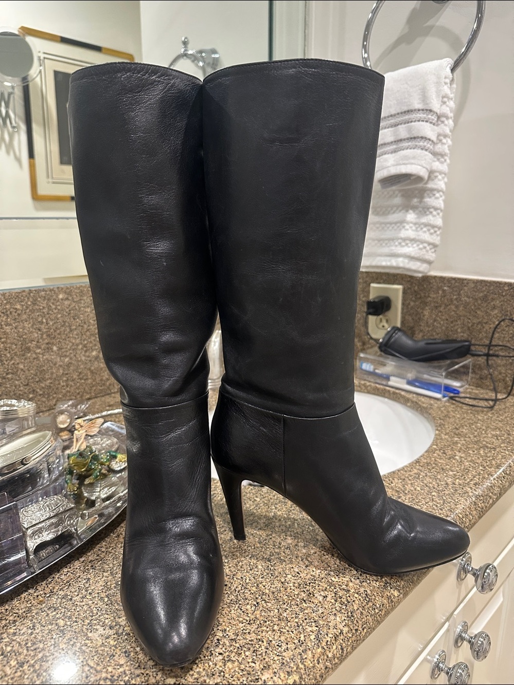PRADA SLOUCHY BLACK GLOVE LEATHER BOOT SIZE 37.5